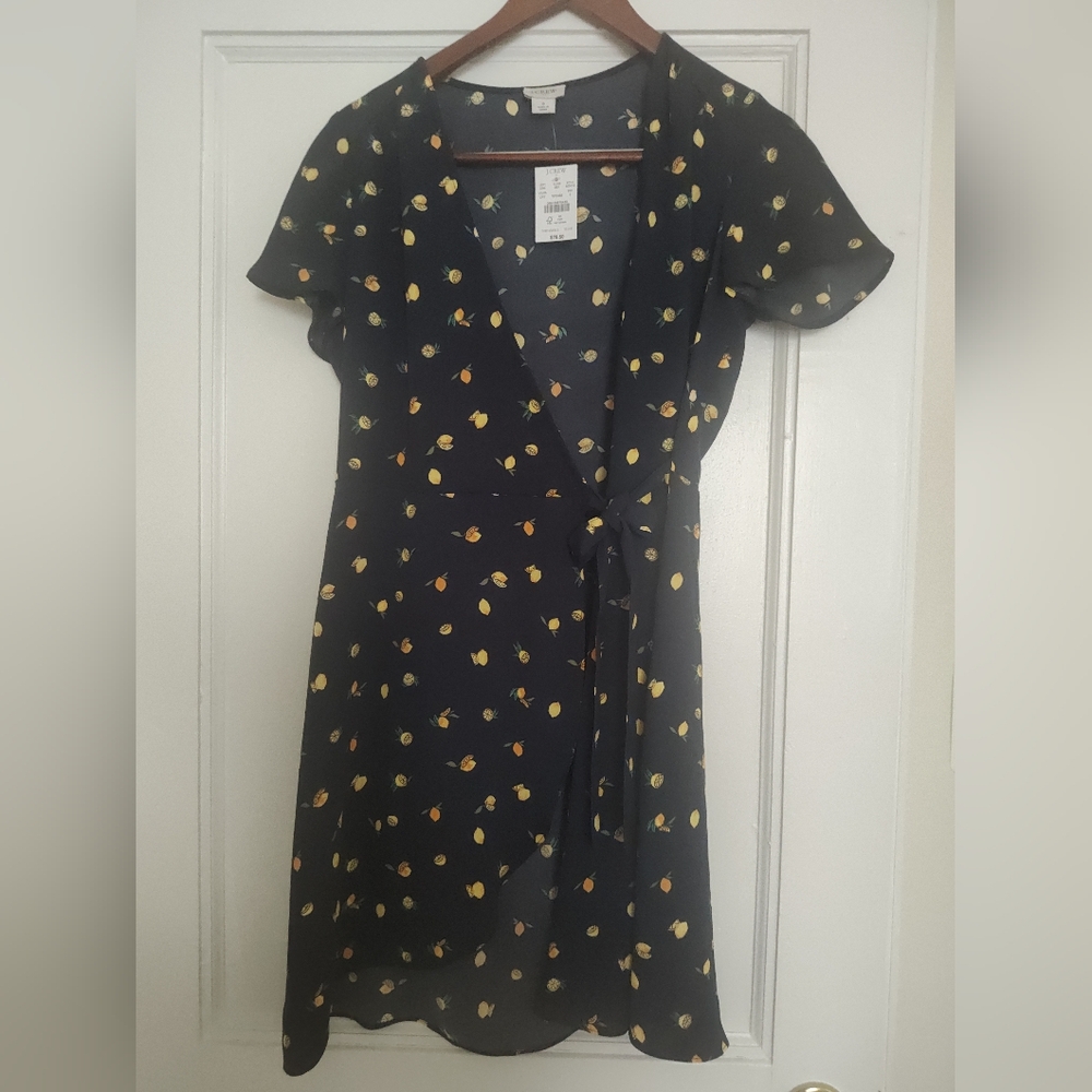 J. Crew Navy Wrap Sundress with Flutter Sleeves